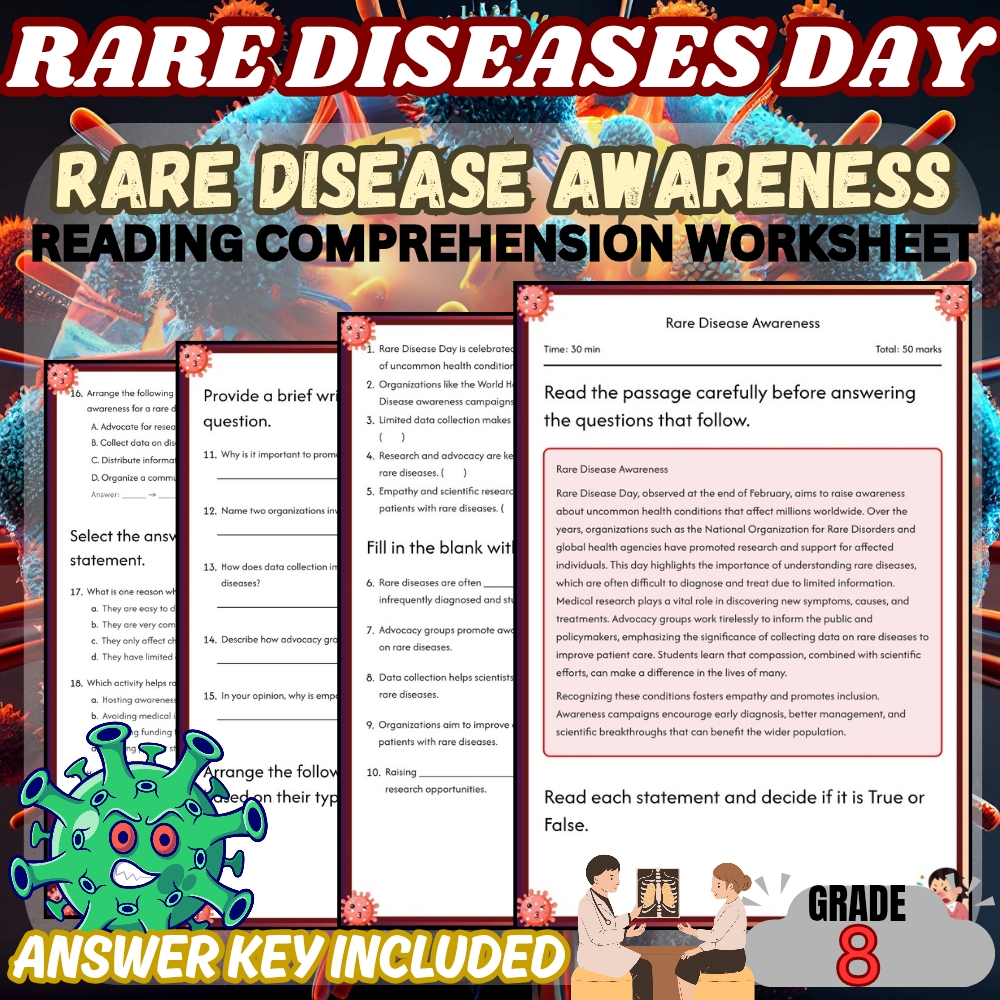 Grade 8 Holiday | Rare Disease Day for Mastering Awareness | PDF + Answer Key