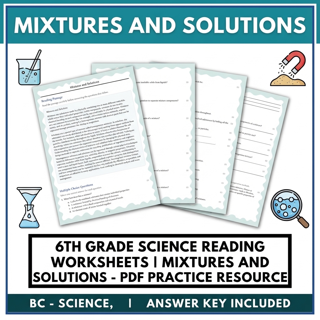 6th Grade Science Reading Worksheets | Mixtures and Solutions - PDF 