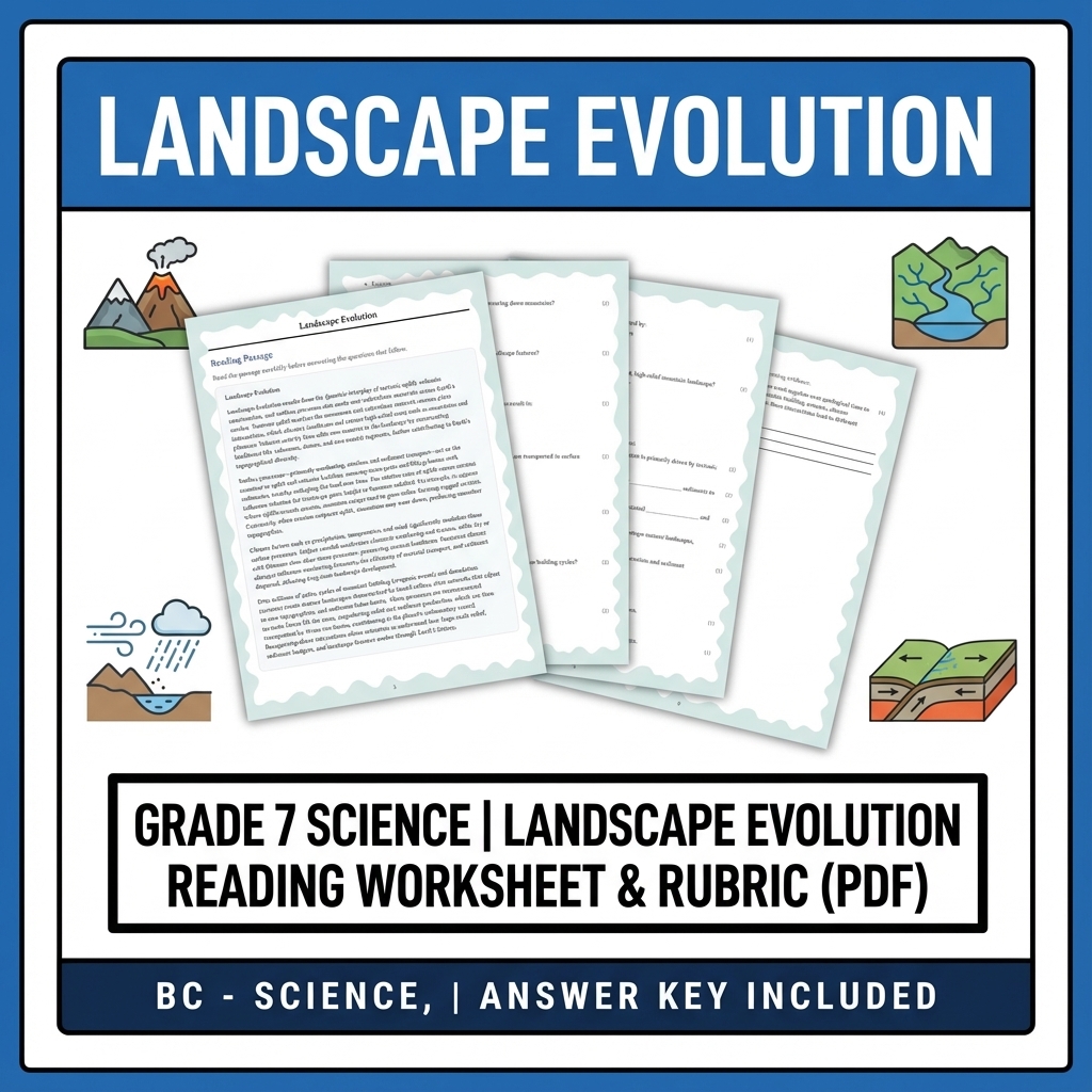 Grade 7 Science | Landscape Evolution Reading Worksheet & Rubric (PDF)