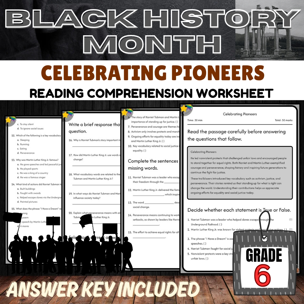 Grade 6 Holiday Bundle | Black History Month (Kickoff) Worksheets & Activities — included worksheet 4