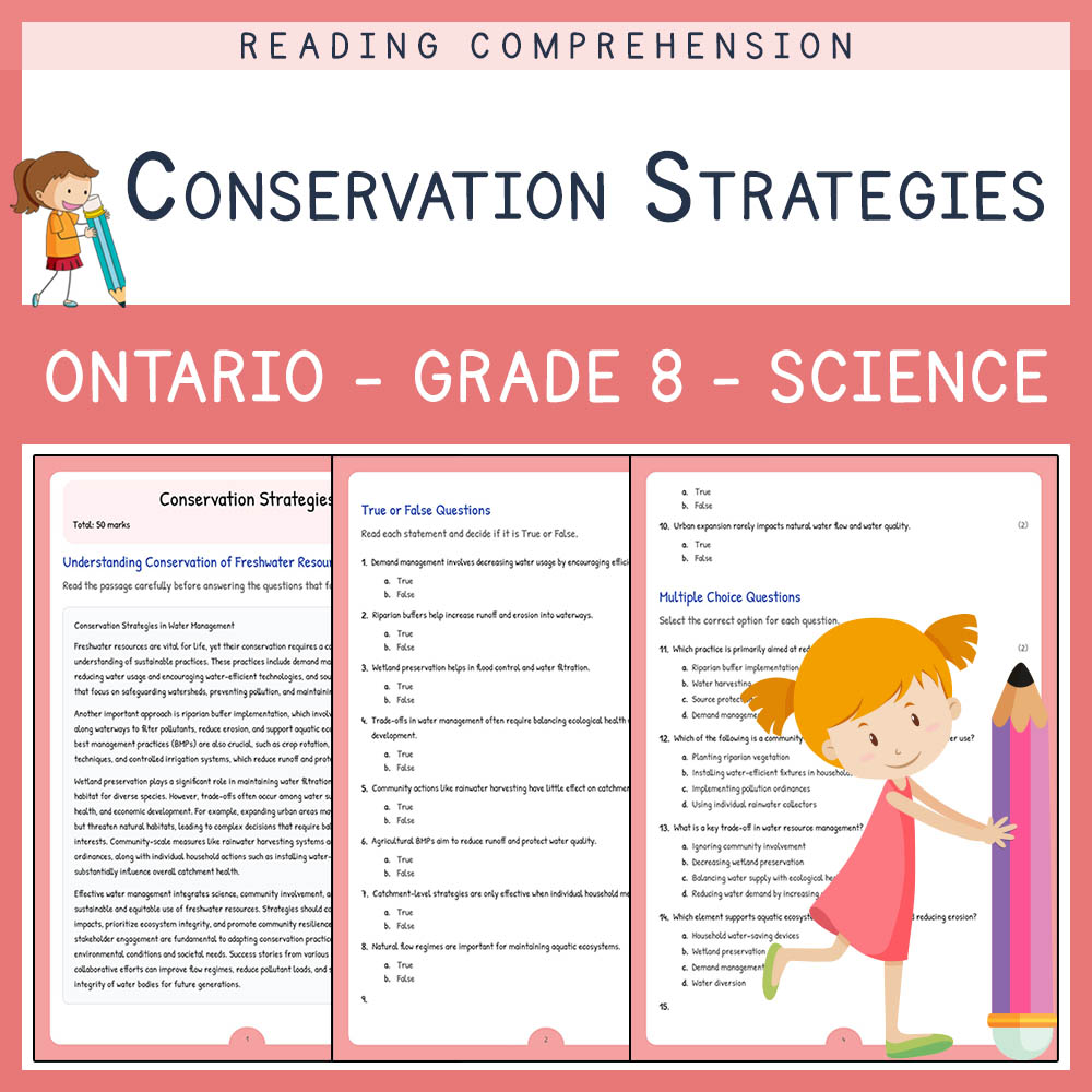 Grade 8 Science worksheet elena worksheet — Grade 8 Science Assessment | Conservation Strategies Worksheet | Ontario — page 1