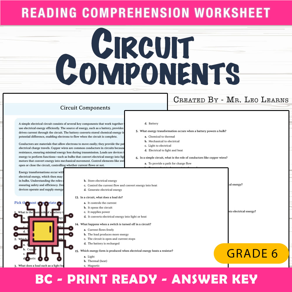 Grade 6 Science worksheet mcq paper worksheet — Grade 6 Science — Worksheet MCQ Paper for Mastering Circuit Components — p…