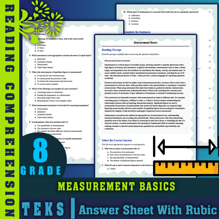 Grade 8 Science reading worksheets worksheet — Grade 8 Science | Measurement Basics Reading Worksheet (PDF + Answer Key) —…