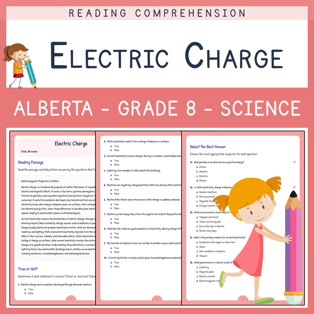 Grade 8 Science worksheet elena worksheet — Grade 8 Science | Electric Charge Worksheet | Alberta Standards — page 1