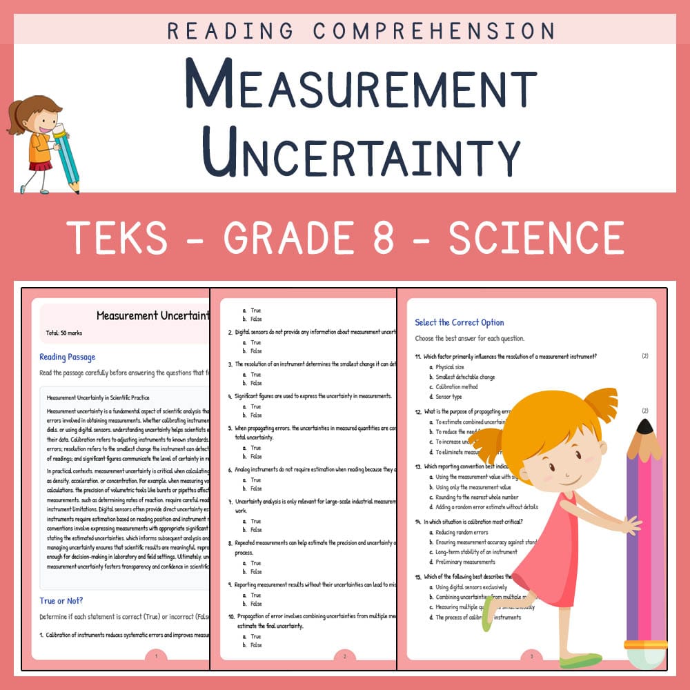 Grade 8 Science worksheet elena worksheet — Grade 8 Science | Measurement Uncertainty Worksheet | TEKS Aligned — page 1