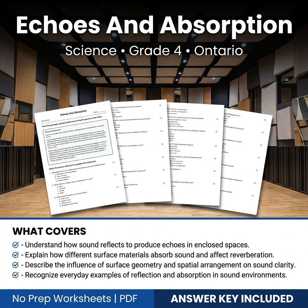 Echoes and Absorption Grade 4 Science Worksheet | Ontario Standards