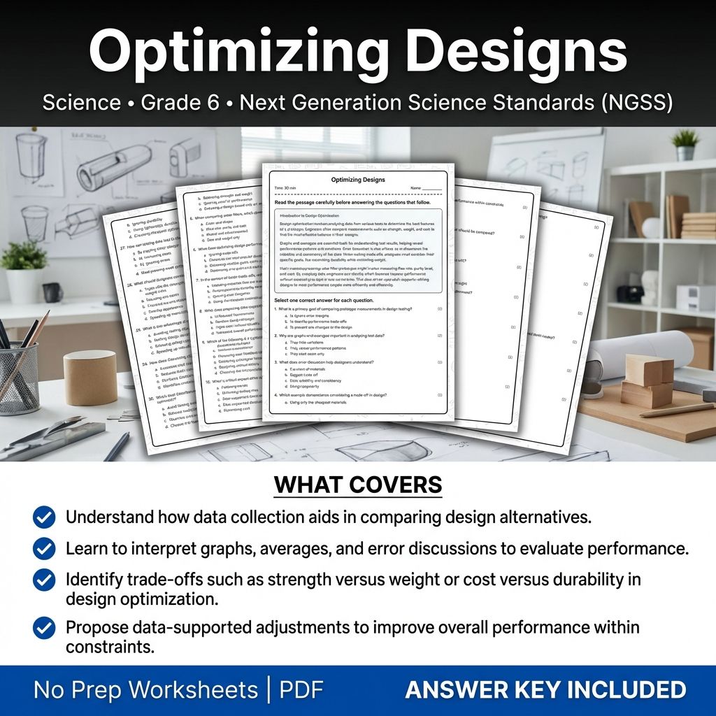 6th Grade Science Worksheet | Optimizing Designs – Practice & Answer Key (Printable PDF)