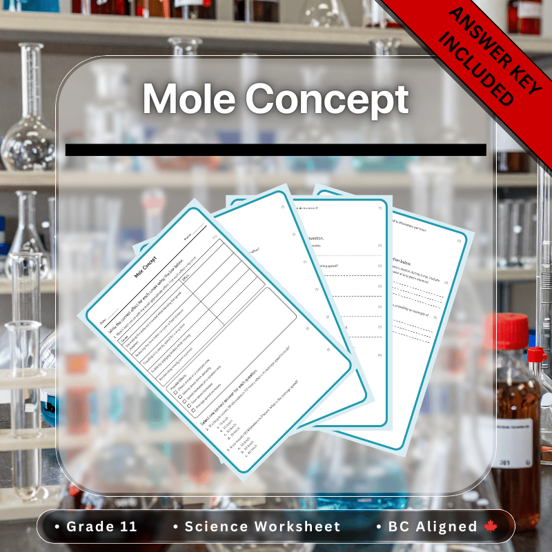 Grade 11 Science | Mole Concept Worksheet + Answer Key (BC Standards, PDF)