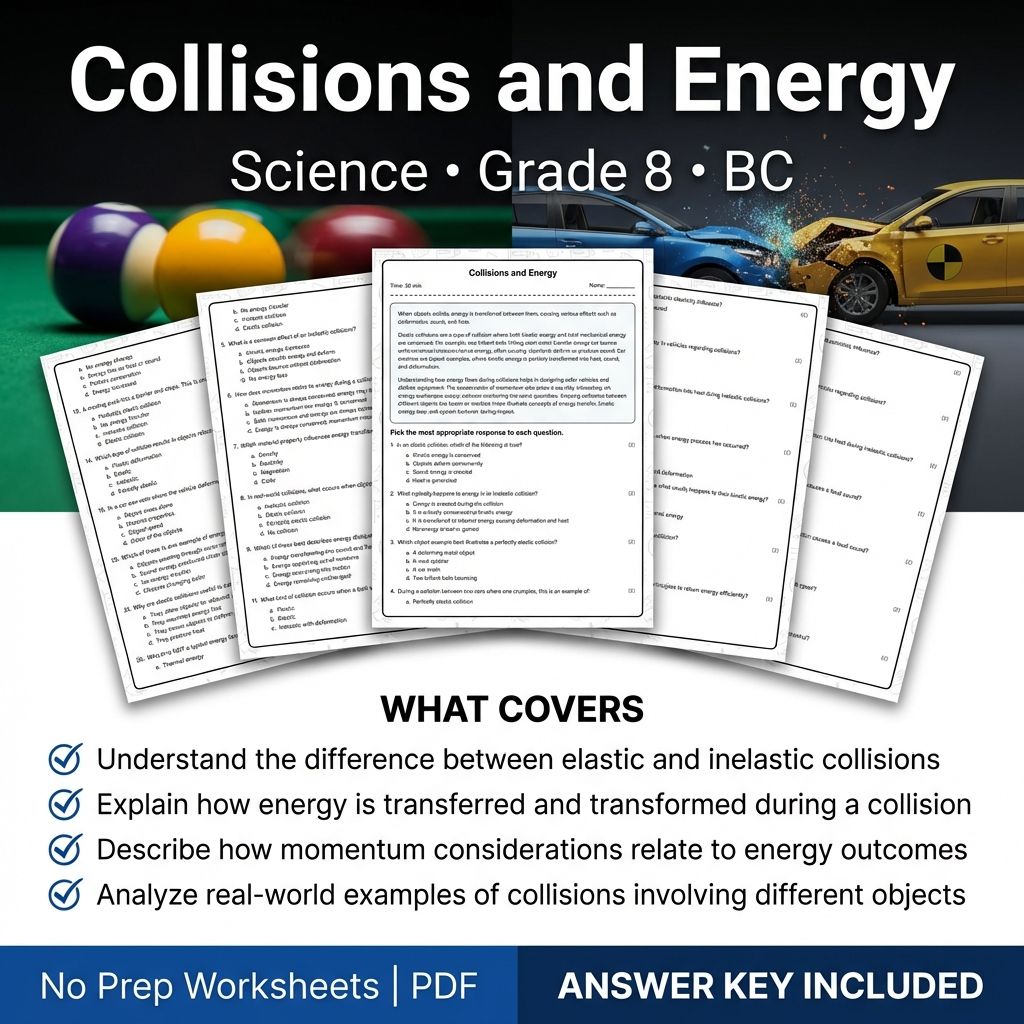 8th Grade Science | Collisions and Energy Worksheet with Answers(Printable PDF)