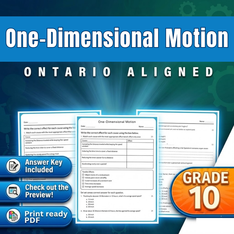 Grade 10 Science | One-Dimensional Motion Worksheet (Ontario, PDF)