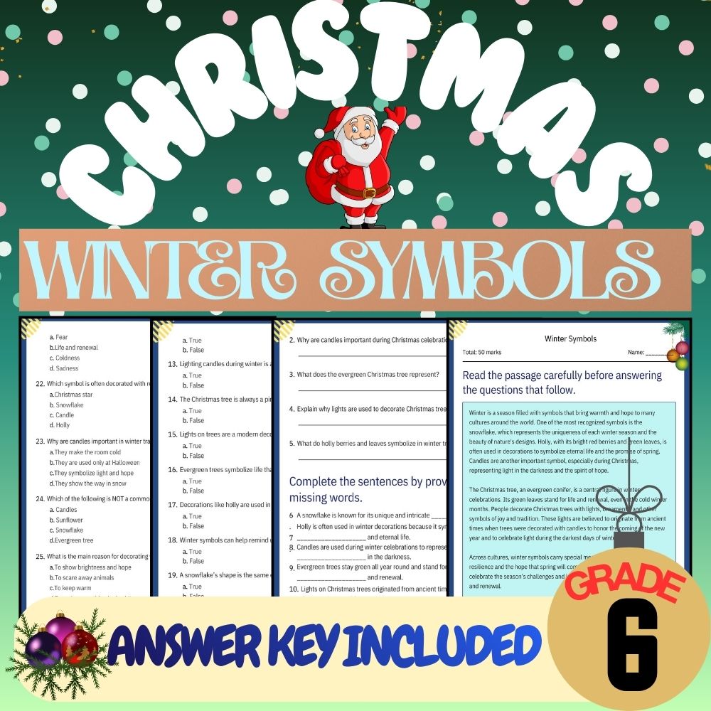 Grade 6 Seasonal Curriculum Bundle | Reflecting, Giving & Symbols Worksheets — included worksheet 2