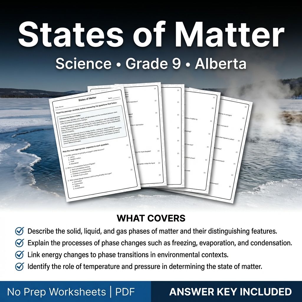 States of Matter Worksheet for Grade 9 Science | Alberta Standards