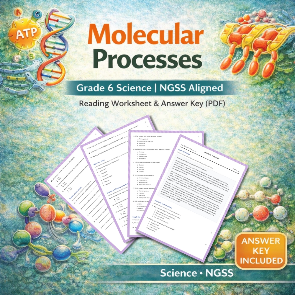 6th Grade Science | Molecular Processes | Worksheet (PDF + Answer Key) NGSS