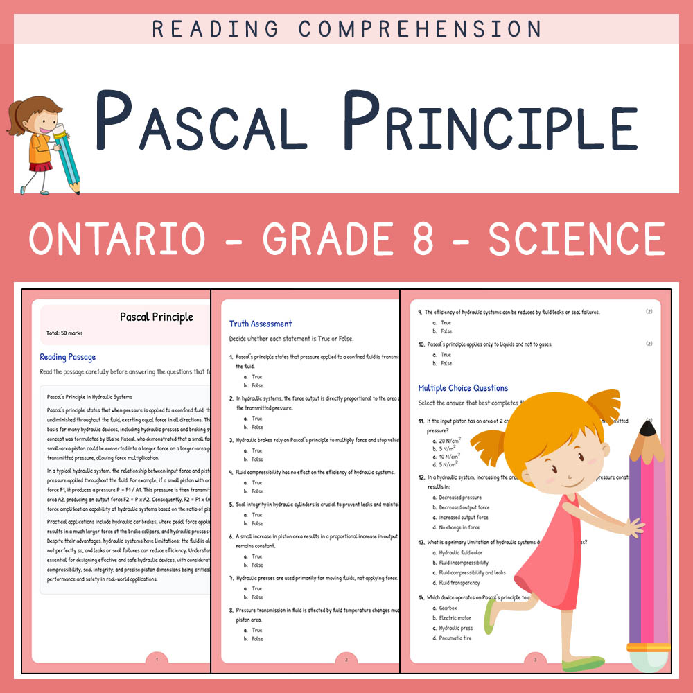 Grade 8 Science worksheet elena worksheet — Grade 8 Science Assessment | Pascal Principle Worksheet Elena | Ontario — page 1