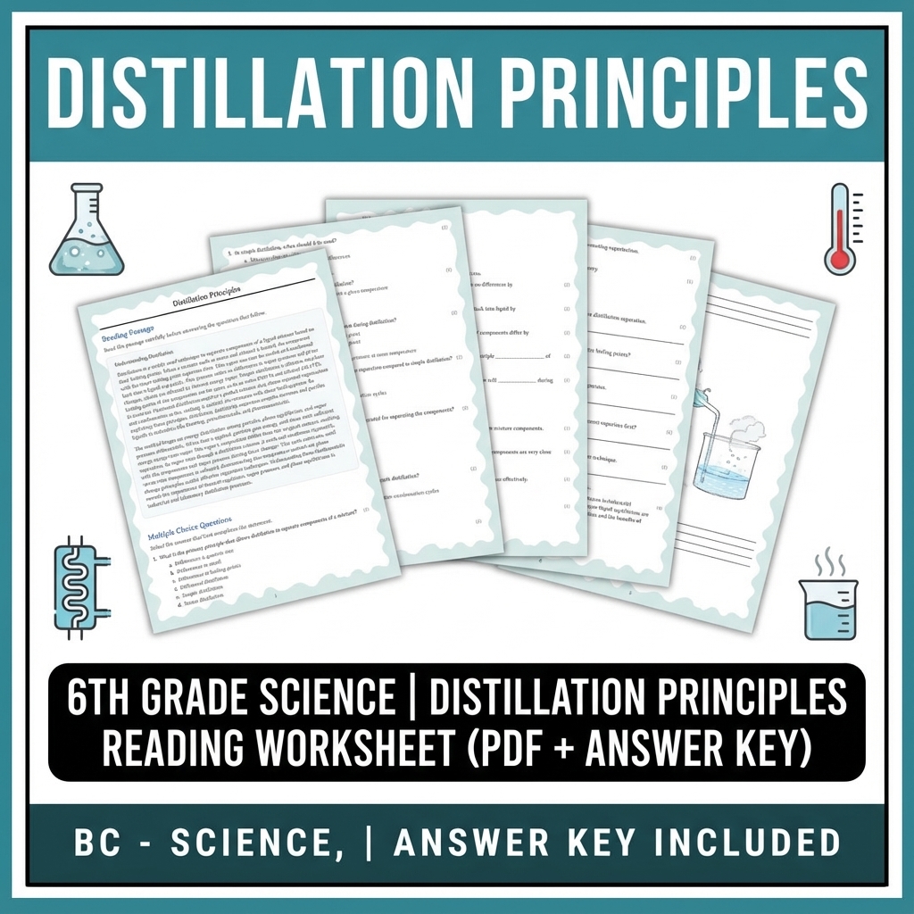 6th Grade Science | Distillation Principles Reading Worksheet (PDF + Answer Key)