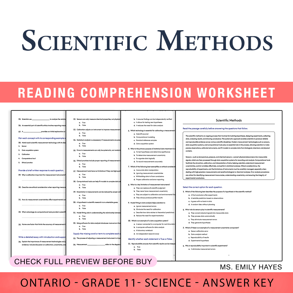 Grade 11 Science worksheet worksheet — Grade 11 Science | Scientific Methods Worksheet (PDF + Answer Key) — page 1