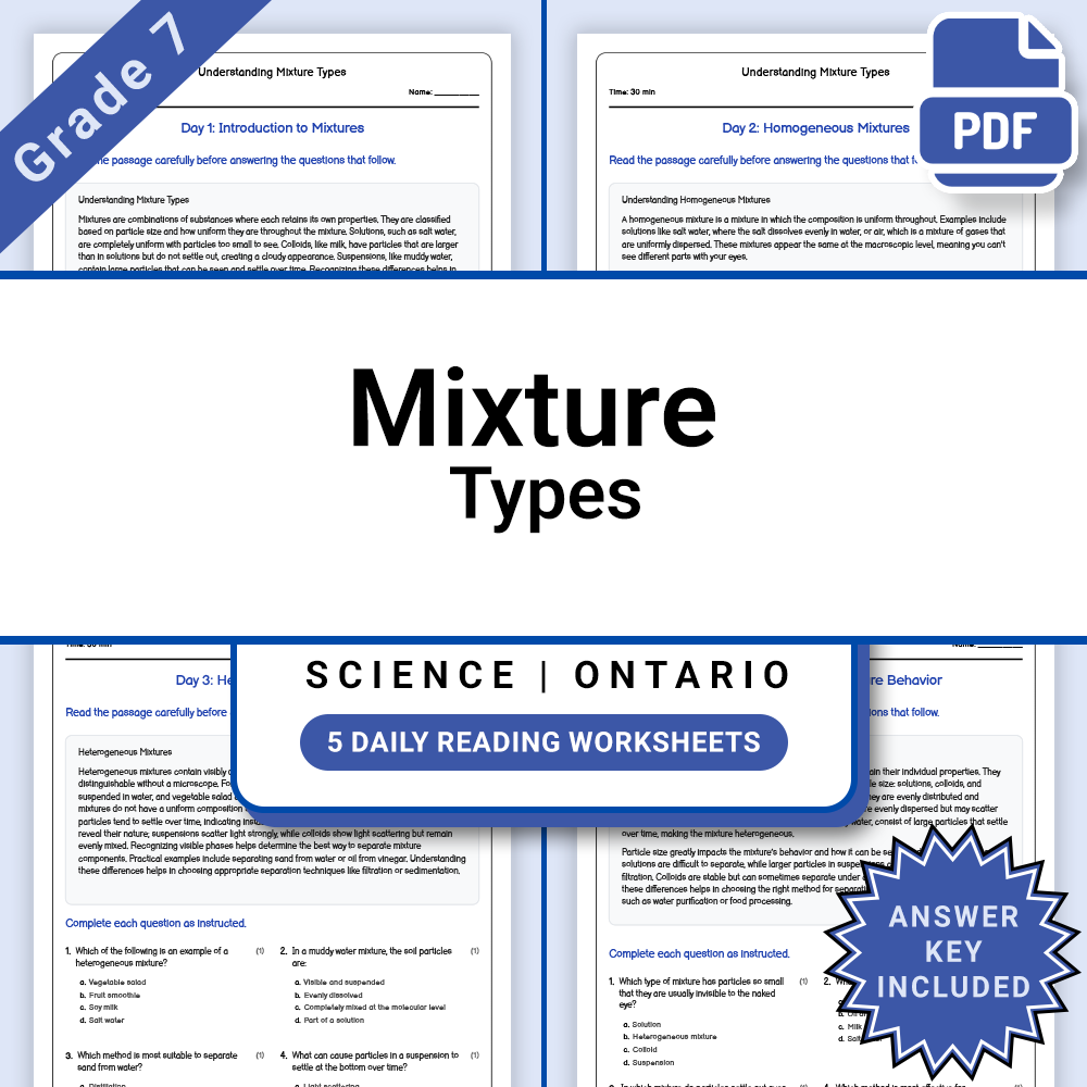 Grade 7 Science Lesson Group | Ontario Framework Worksheets Bundle — included worksheet 7