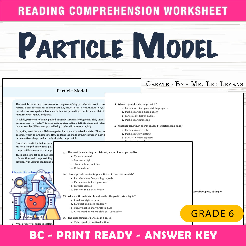 Grade 6 Science worksheet mcq paper worksheet — Grade 6 Science — Particle Model Worksheet MCQ Paper for Mastery — page 1