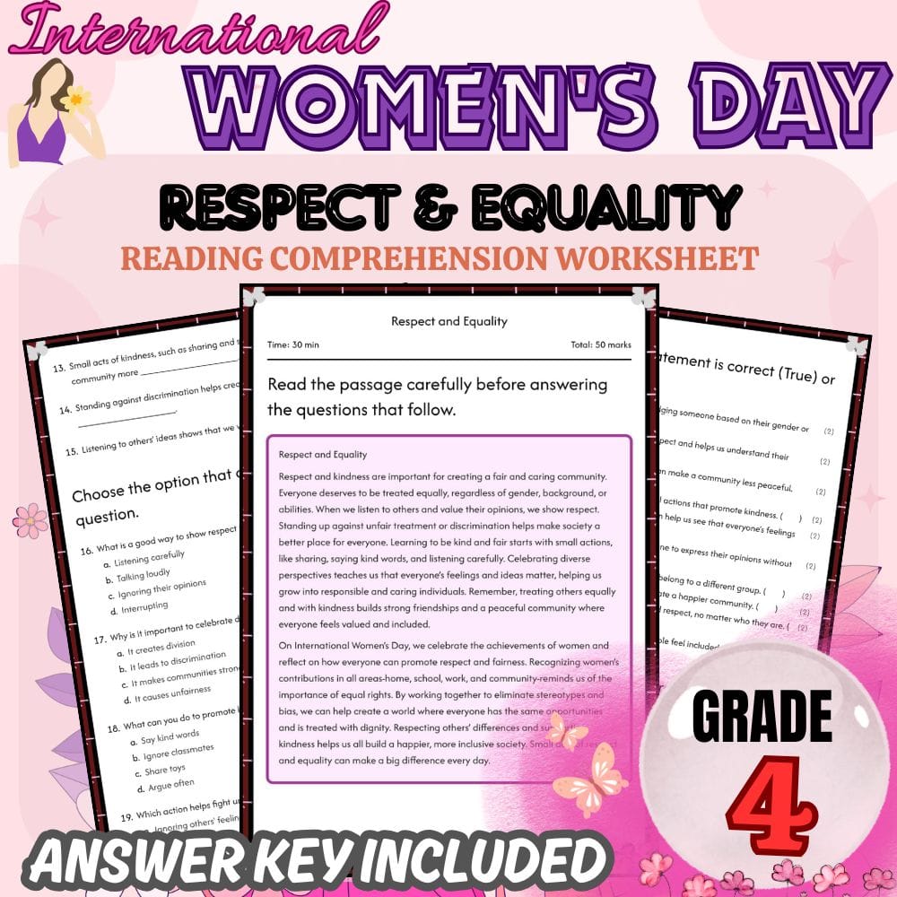 Grade 4 Women’s History Month Worksheets|International Women’s Day Lesson Bundle — included worksheet 1