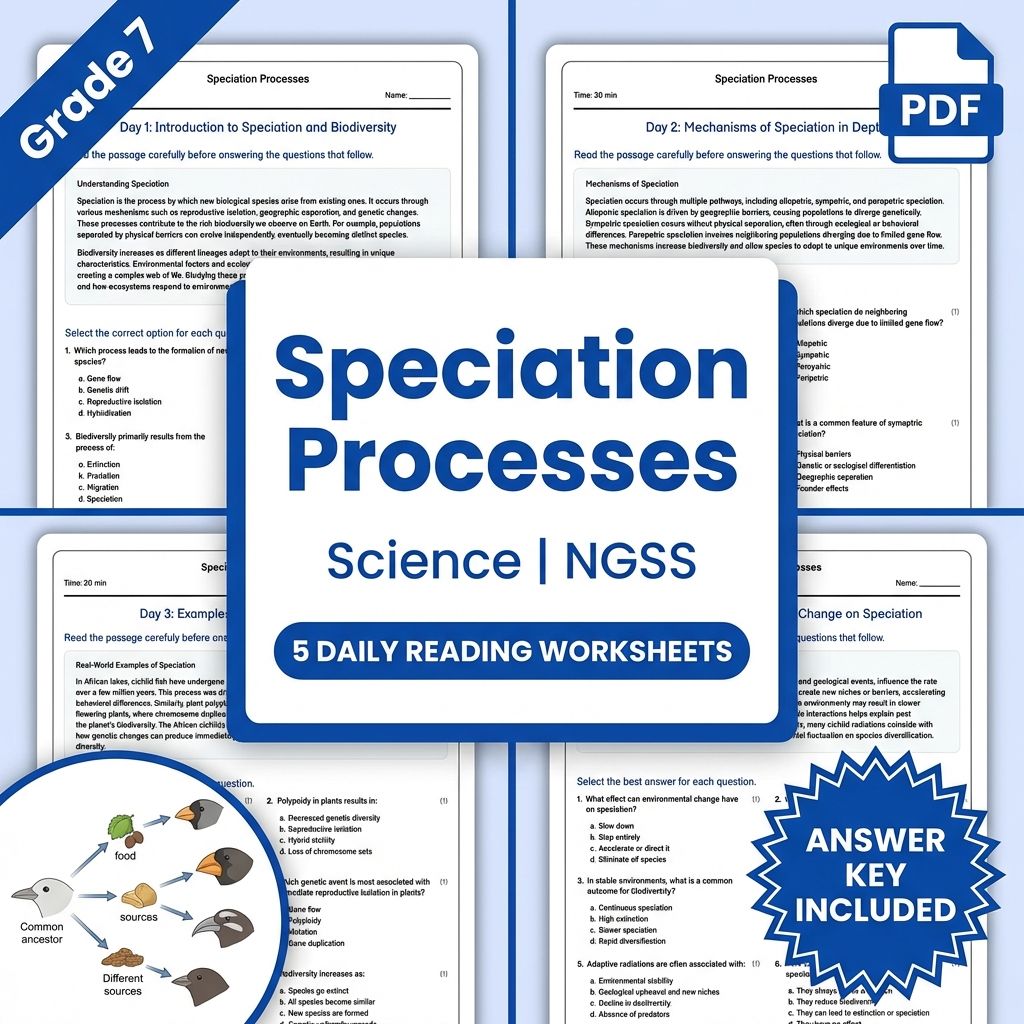 7th Grade Science | Speciation Processes Worksheet(PDF + Answer Key)