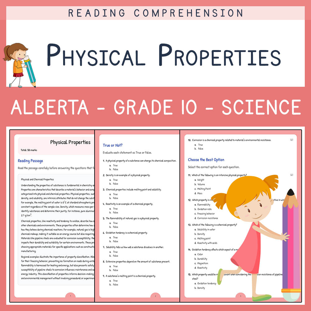 Grade 10 Science worksheet elena worksheet — Grade 10 Science | Physical Properties Worksheet | Alberta Standards — page 1