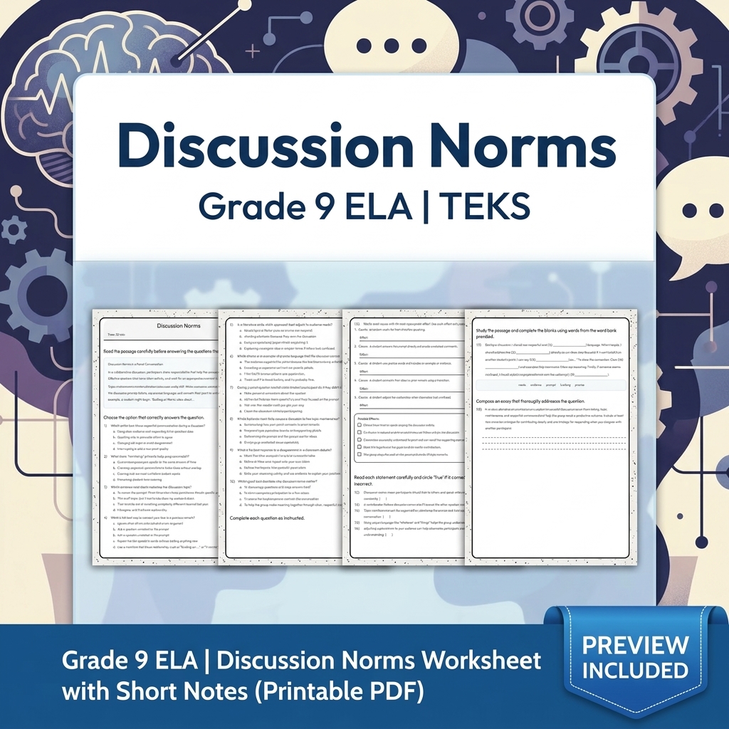 Grade 9 Spoken Language Evaluation & Discussion ELA Lesson Bundle TEKS — included worksheet 4