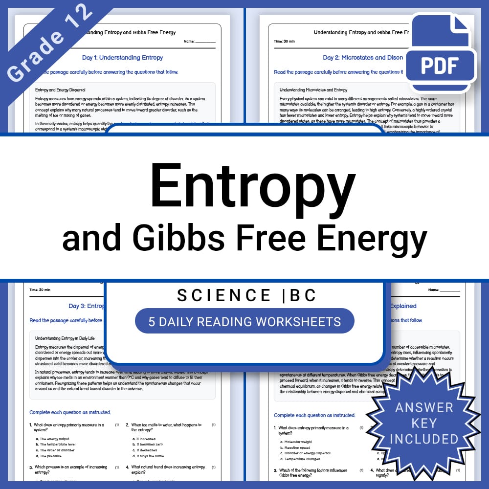 Grade 12 Science Lesson Bundle BC Framework | Daily Reading Worksheets — included worksheet 9