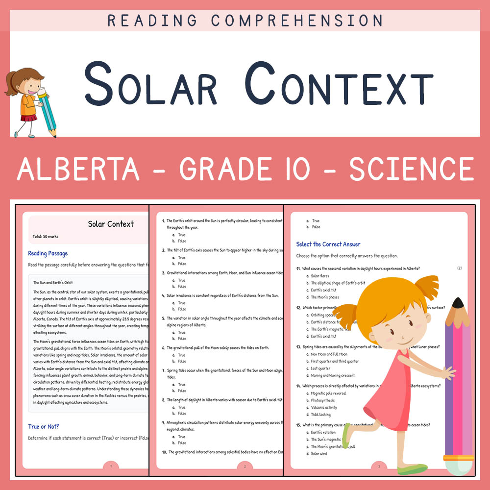 Grade 10 Science worksheet elena worksheet — Grade 10 Science Worksheet | Solar Context | Alberta Standards — page 1