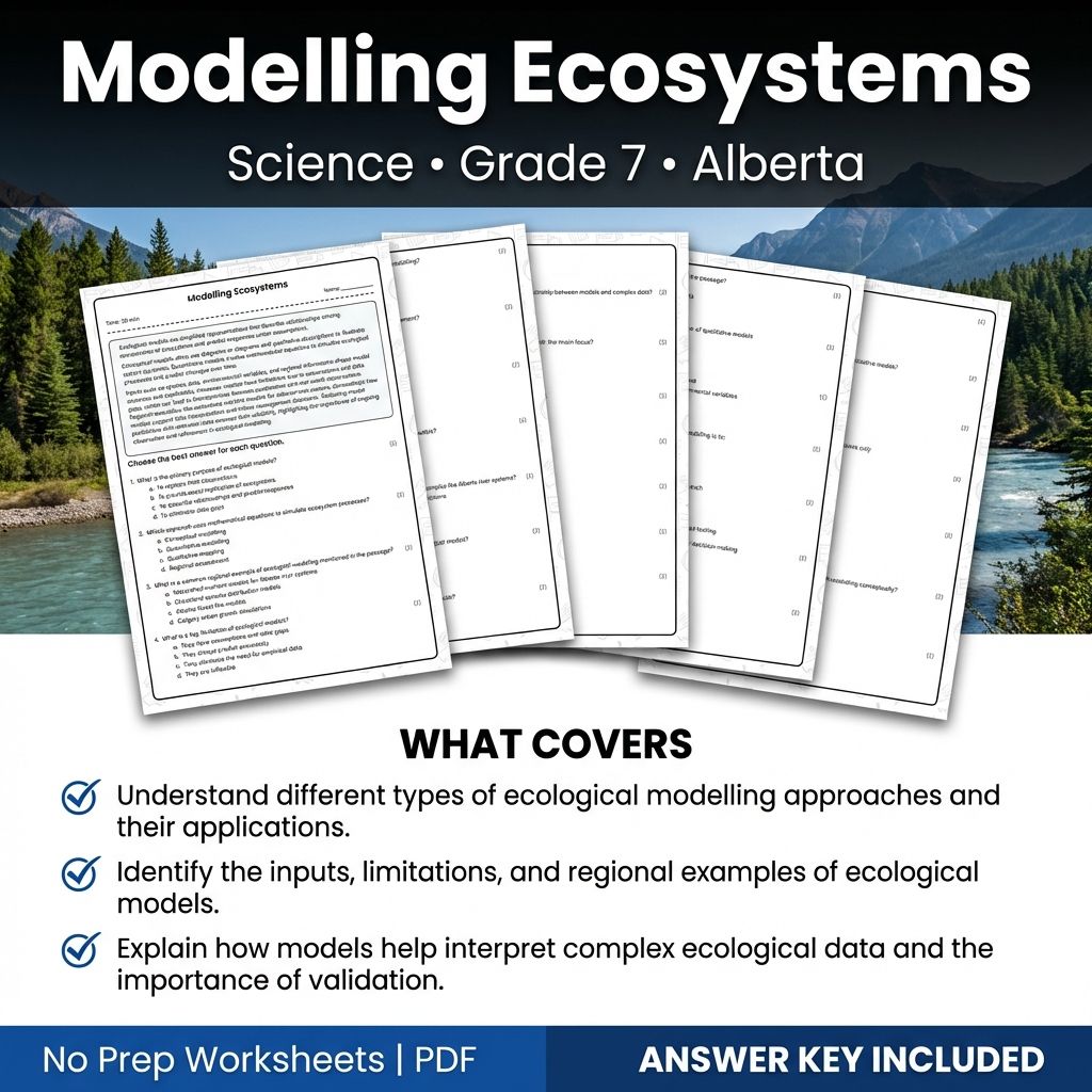 Modelling Ecosystems Worksheet | Science Practice for Grade 7 Alberta