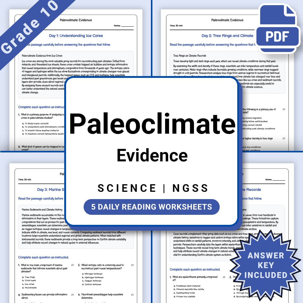 Grade 10 Science daily reading worksheet worksheet — Grade 10 Science – Paleoclimate Evidence Worksheet (PDF +Answer Key)…