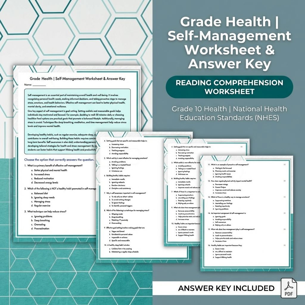 10th Grade Health | Self-Management Worksheet & Answer Key (Printable PDF)