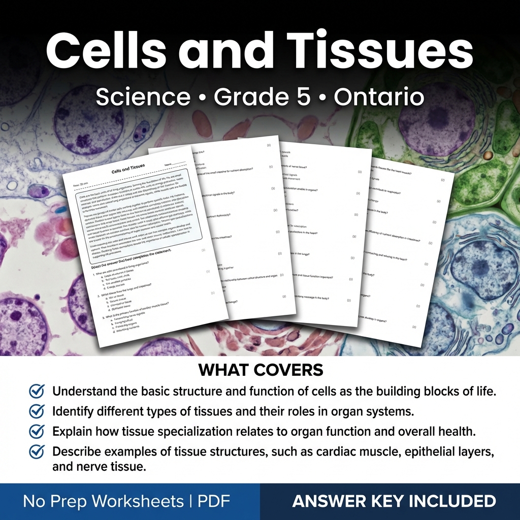 Grade 5 Science Worksheet Cells and Tissues | Ontario Standard Practice