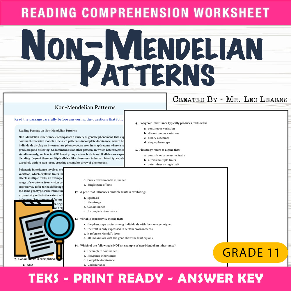 Grade 11 Science worksheet worksheet — Grade 11 Science — Non-Mendelian Patterns Worksheet for Mastery — page 1