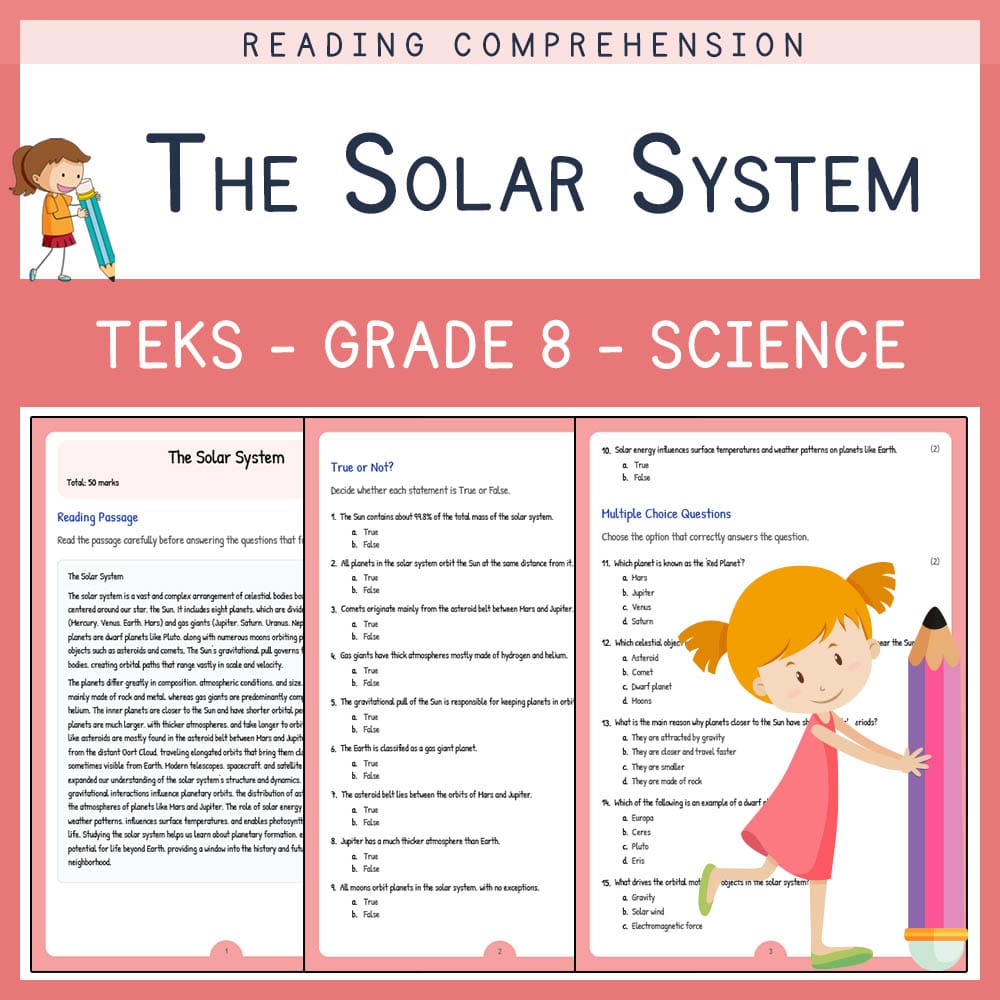 Grade 8 Science worksheet elena worksheet — Grade 8 Science | The Solar System Worksheet Elena | TEKS Aligned — page 1