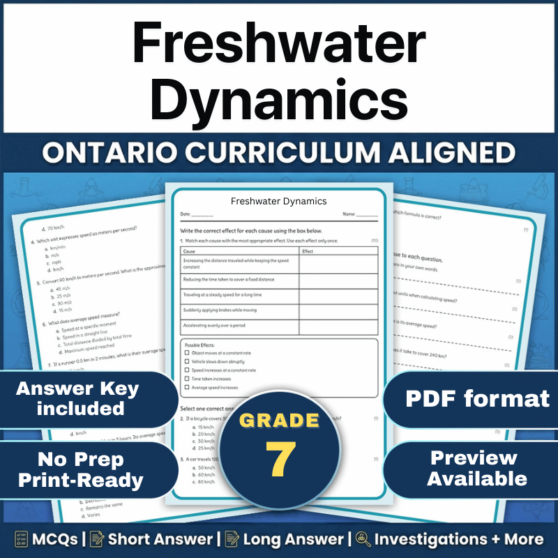 Grade 7 Science | Freshwater Dynamics Worksheet (Ontario) PDF