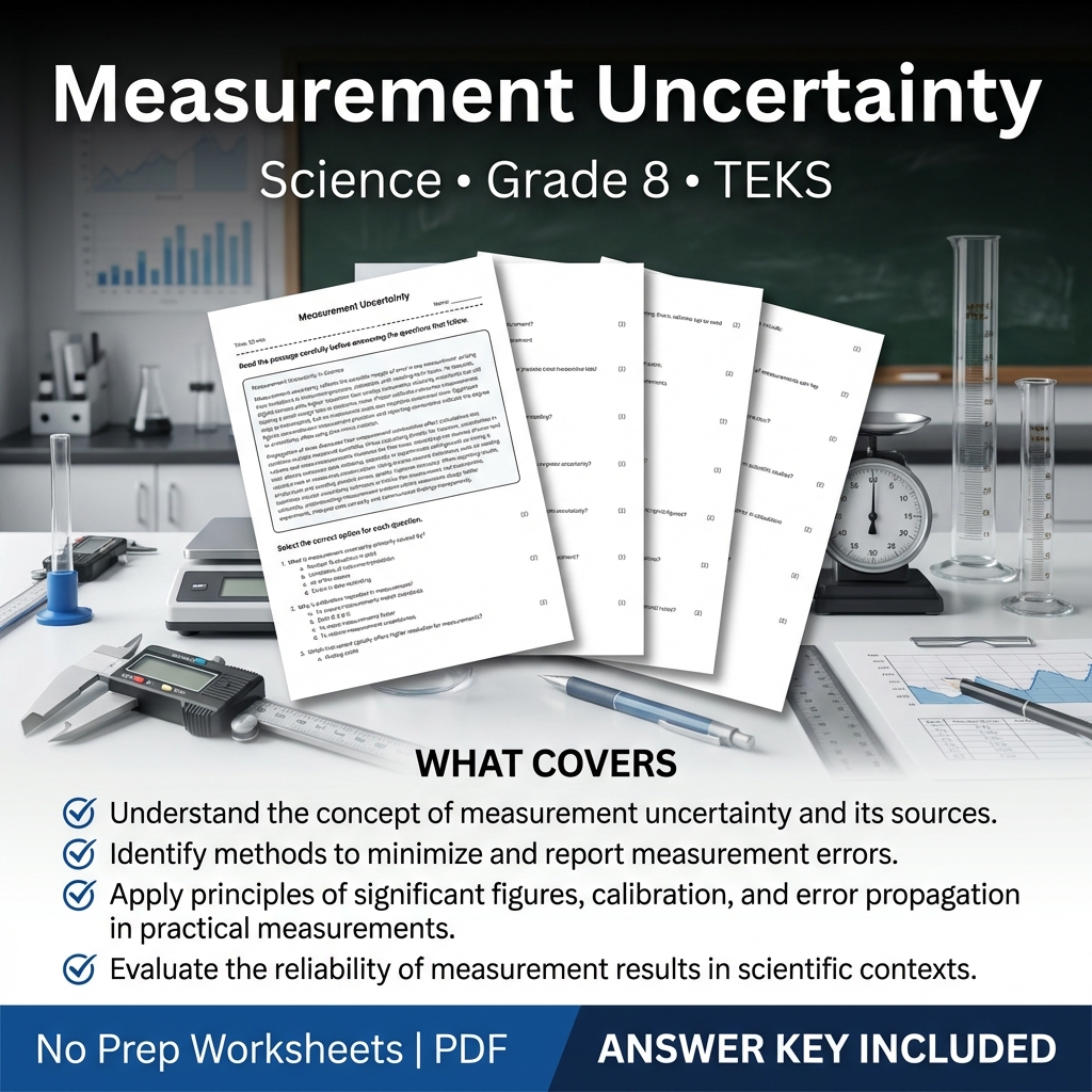 Measurement Uncertainty Worksheet for Grade 8 Science TEKS aligned