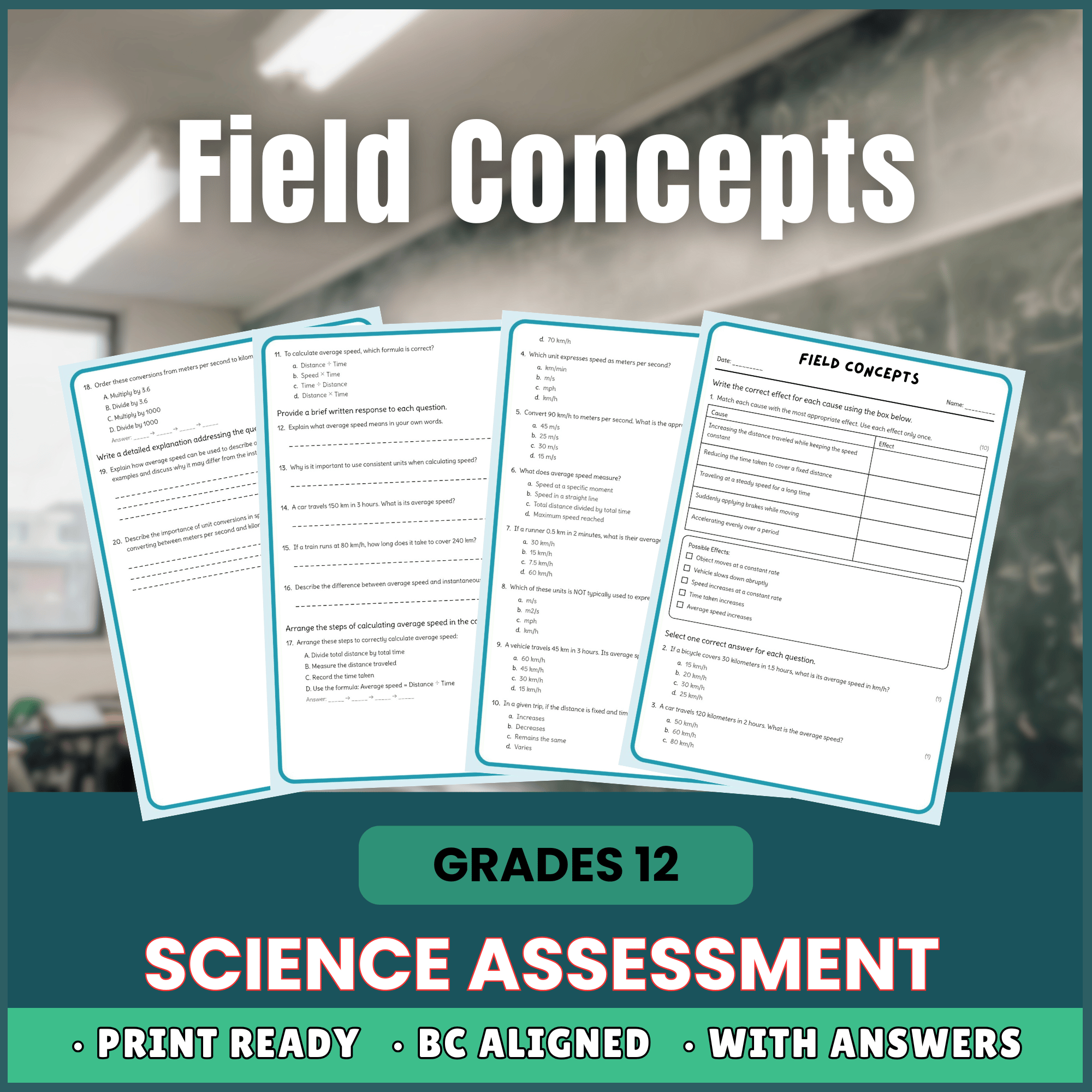 Grade 12 Science | Field Concepts Worksheet (PDF) for BC Standards