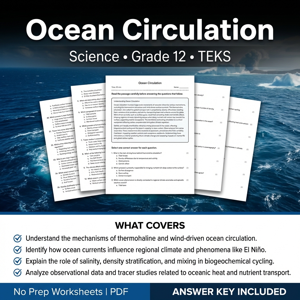 Ocean Circulation Science Worksheet Grade 12 | TEKS Alignment