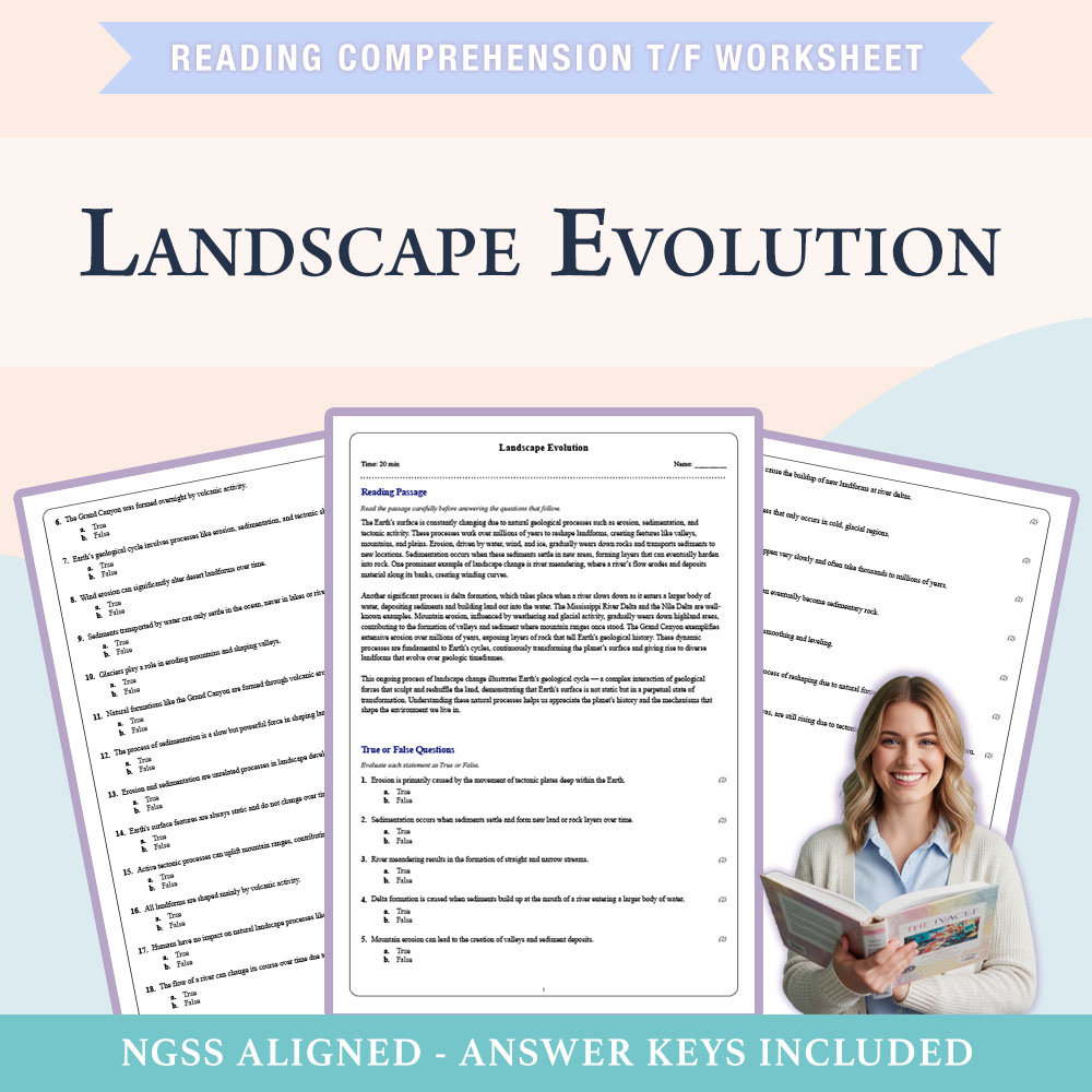 Grade 7 Science reading comprehensions true or false worksheet worksheet — Grade 7 Science | Landscape Evolution Worksheet…
