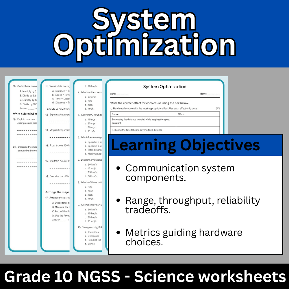 Grade 10 Science | System Optimization Worksheet (NGSS) – Answer Key PDF