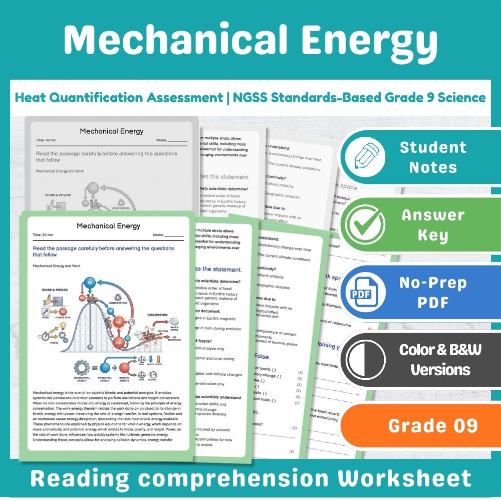 Mechanical Energy Assessment | NGSS Grade 9 Science Standards