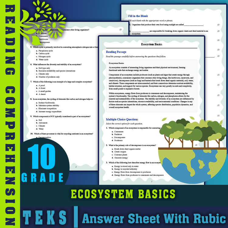 Grade 10 Science reading worksheets worksheet — 10th Grade Science | Ecosystem Basics Reading Worksheets (PDF + Rubric) —…