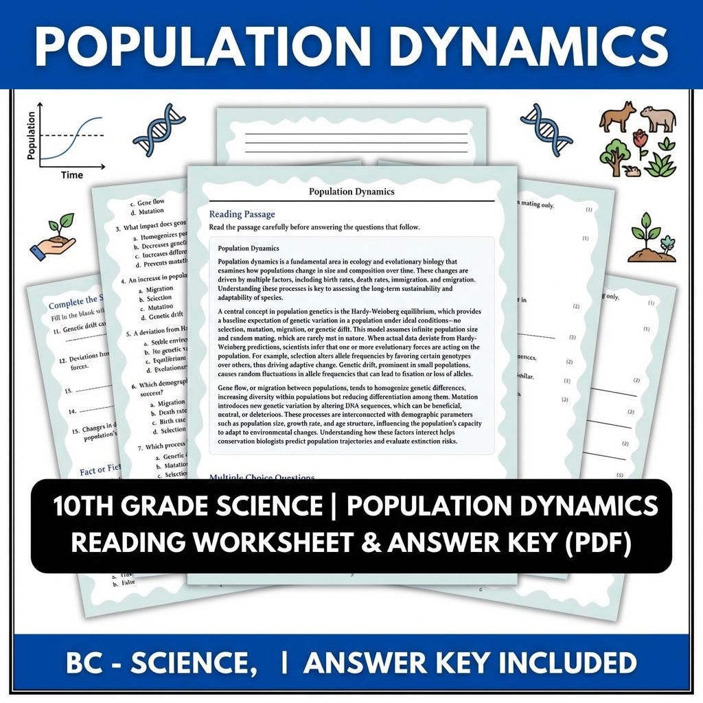 10th Grade Science | Population Dynamics Reading Worksheet & Answer Key (PDF)