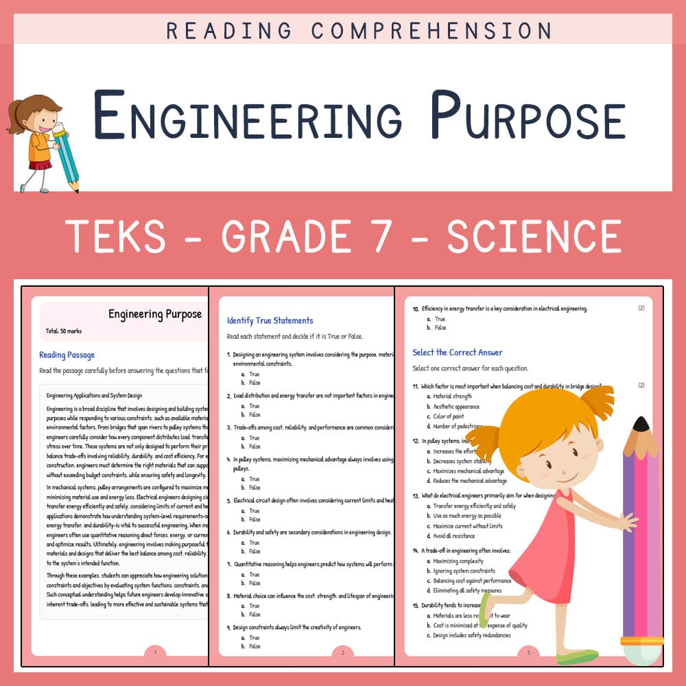 Grade 7 Science worksheet elena worksheet — Grade 7 Science | Engineering Purpose Worksheet | TEKS Alligned — page 1