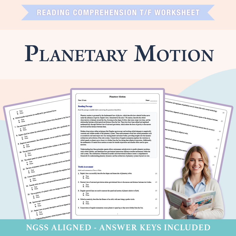 Grade 10 Science reading comprehensions true or false worksheet worksheet — 10th Grade Science | Planetary Motion Workshee…