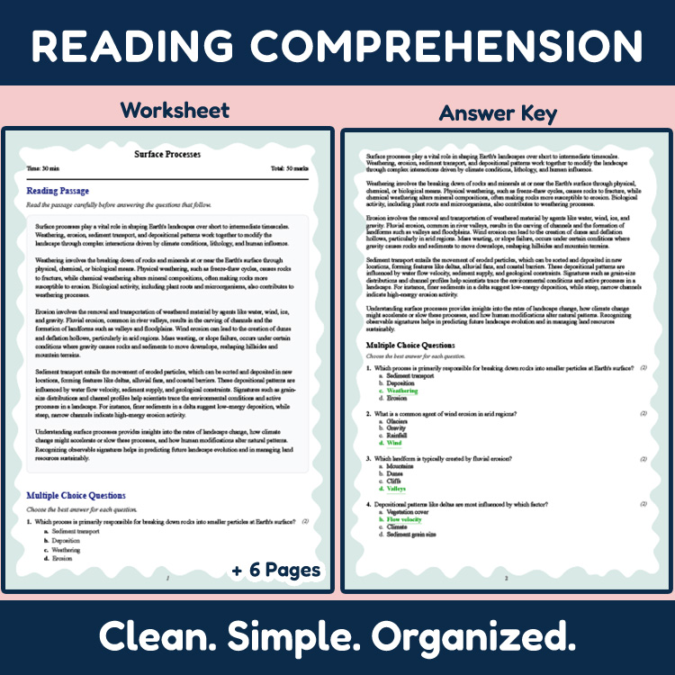 Grade 10 Science reading worksheets worksheet — 10th Grade Science | Surface Processes Reading Worksheet & Answer Key (PDF…