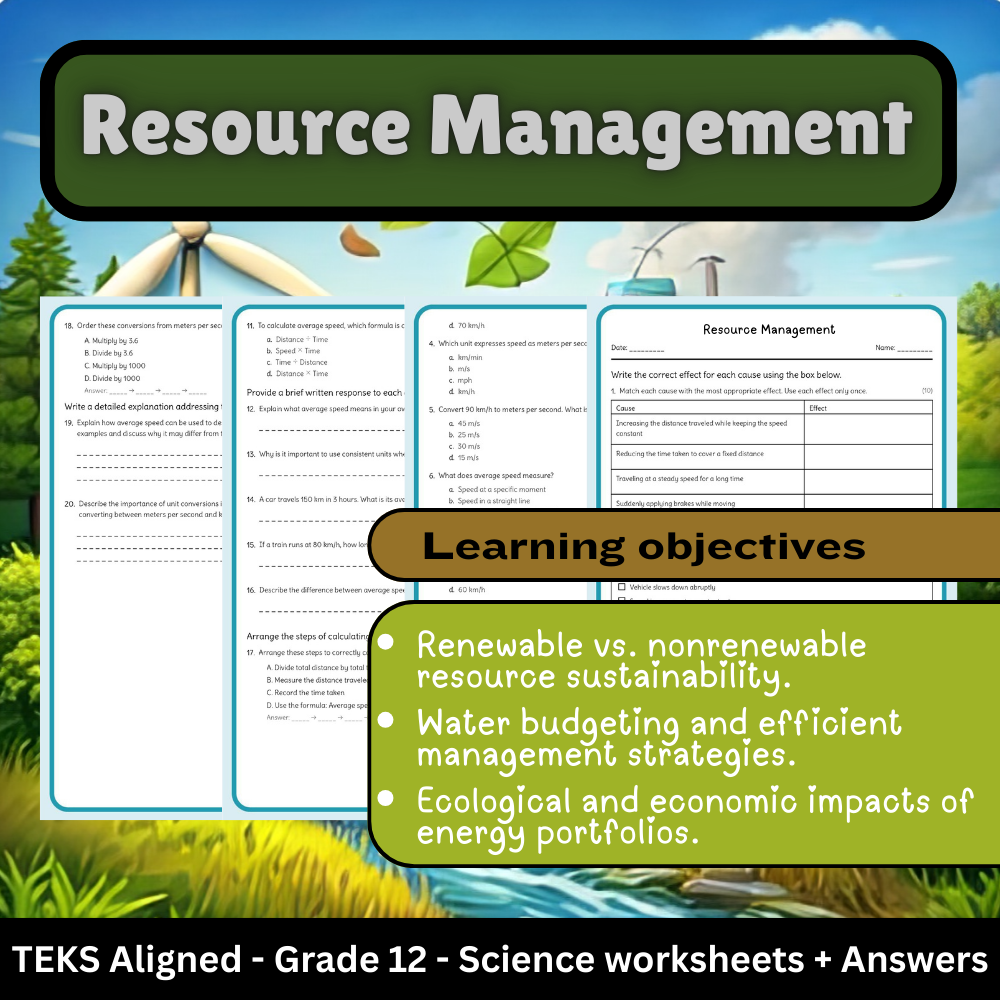 Grade 12 Science Resource Management Worksheet – TEKS Standards (PDF)