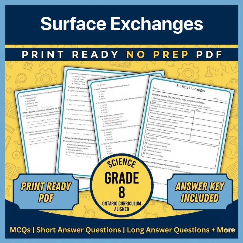 Grade 8 Science – Surface Exchanges Worksheet (Ontario) - Science 1 (PDF)