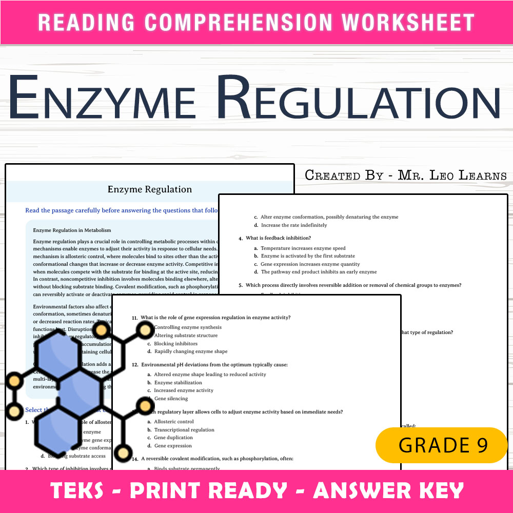 Grade 9 Science worksheet worksheet — Grade 9 Science – Enzyme Regulation Worksheet for Mastering Metabolic Control — page 1
