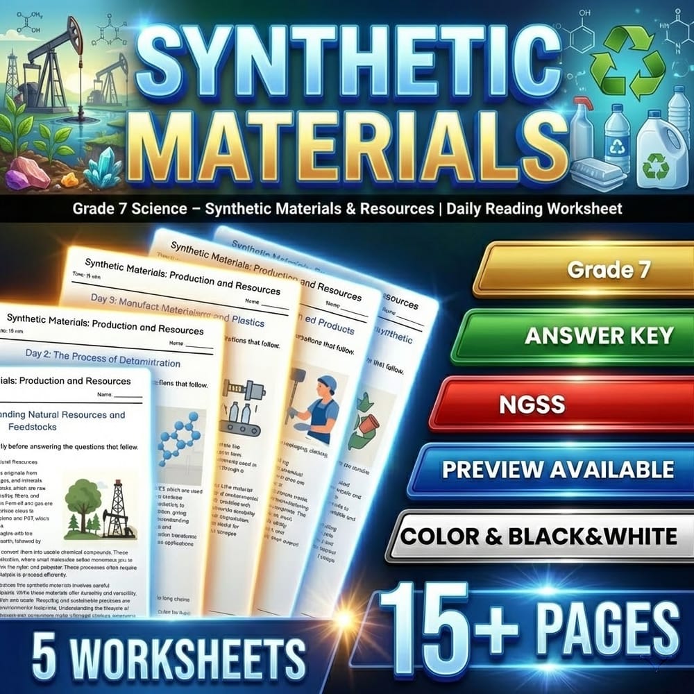 Materials and Chemical Reactions Grade 7 Science Worksheets Bundle | NGSS — included worksheet 4